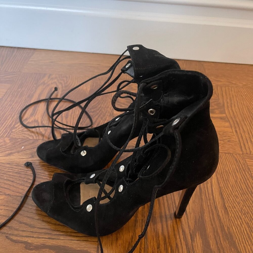 Schutz Suede Lace-Up Heels, Black, Size 8.5